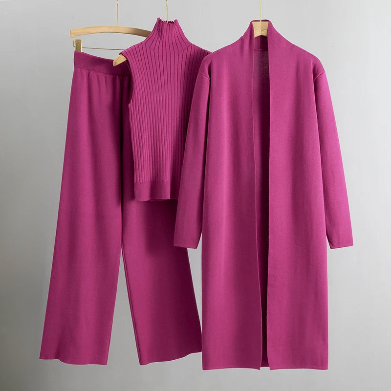Conjunto Tres Piezas Para Mujer: Top, Pantalón y Abrigo Largo | Ideal Para Ocasiones Formales