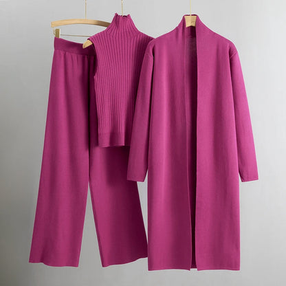 Conjunto Tres Piezas Para Mujer: Top, Pantalón y Abrigo Largo | Ideal Para Ocasiones Formales