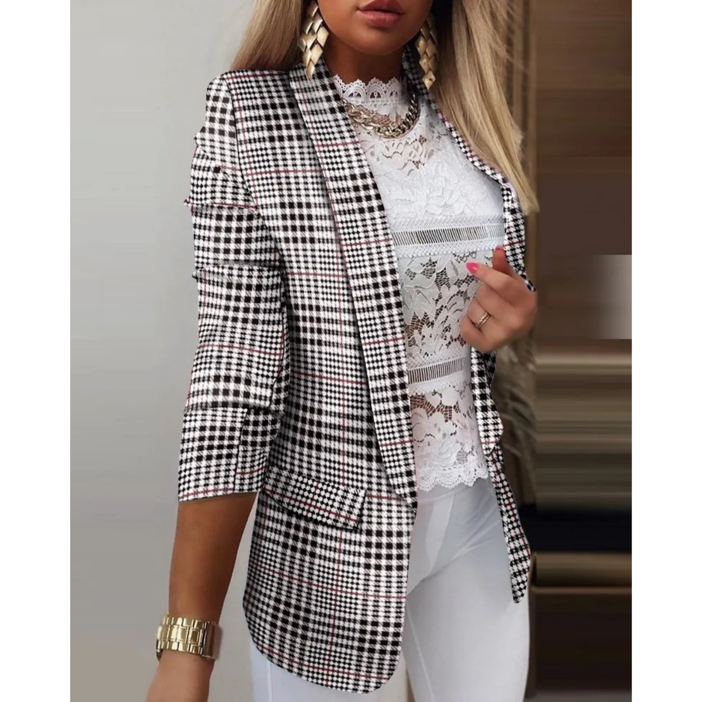 Blazer con Solapas y Motivo Estampado para Personas Adultas | Ideal para Uso Profesional e Informal