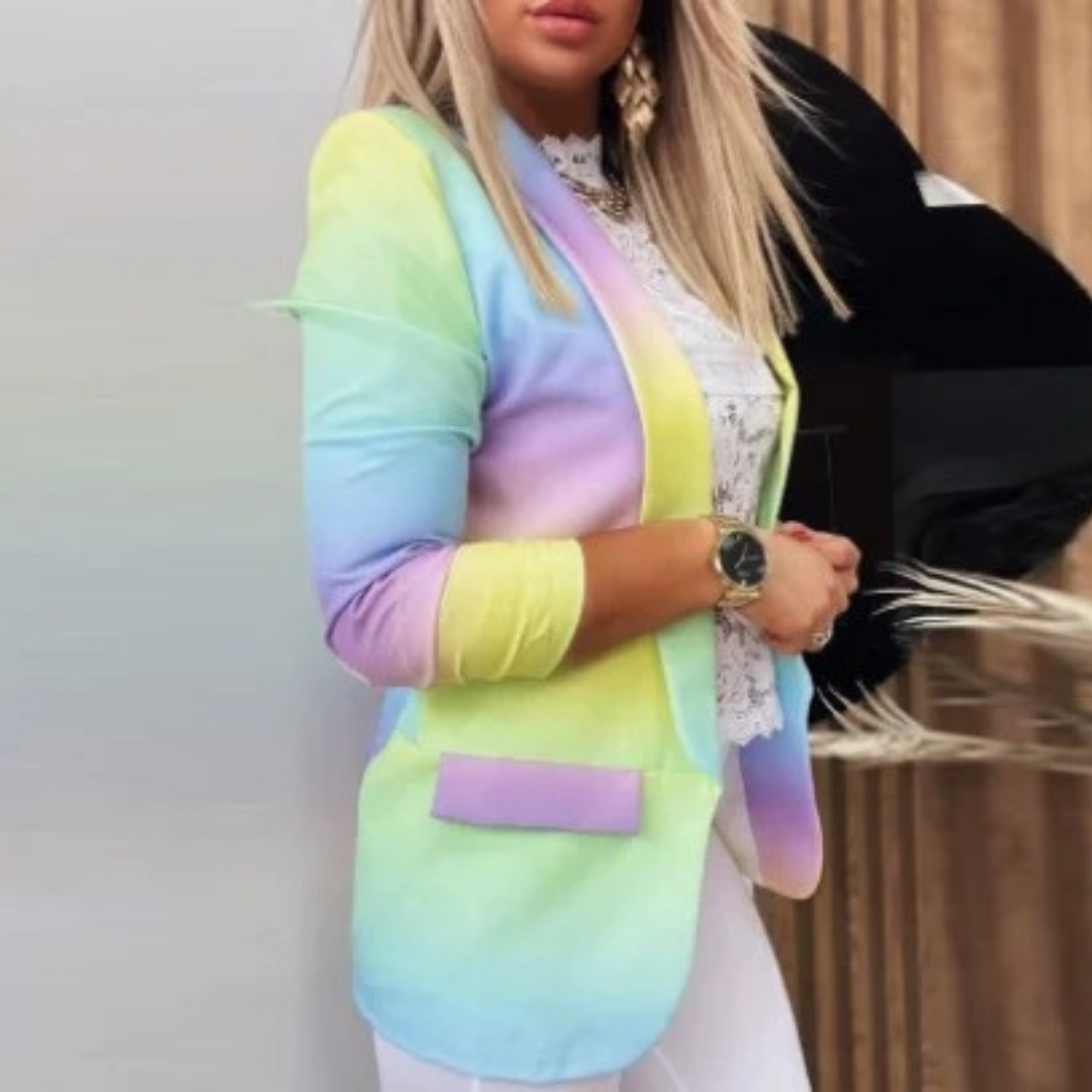 Blazer con Solapas y Motivo Estampado para Personas Adultas | Ideal para Uso Profesional e Informal