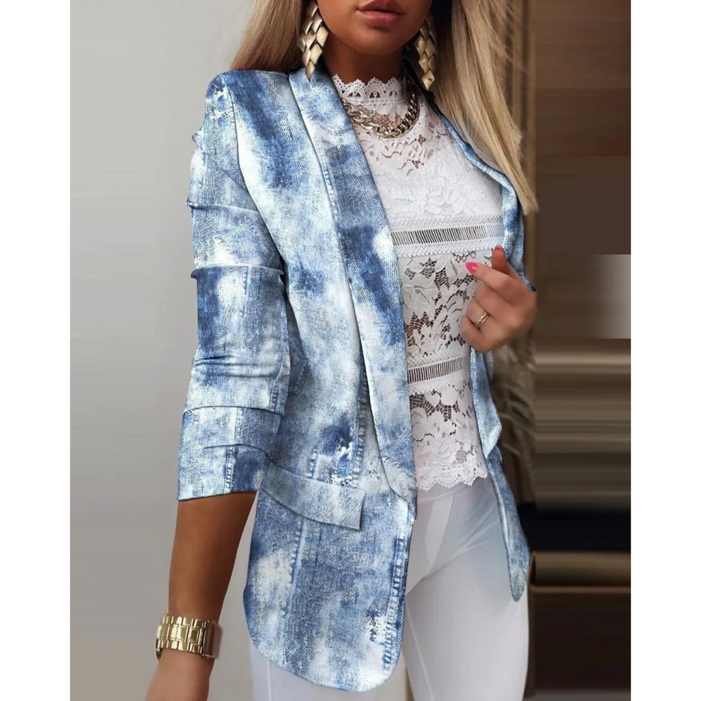 Blazer con Solapas y Motivo Estampado para Personas Adultas | Ideal para Uso Profesional e Informal