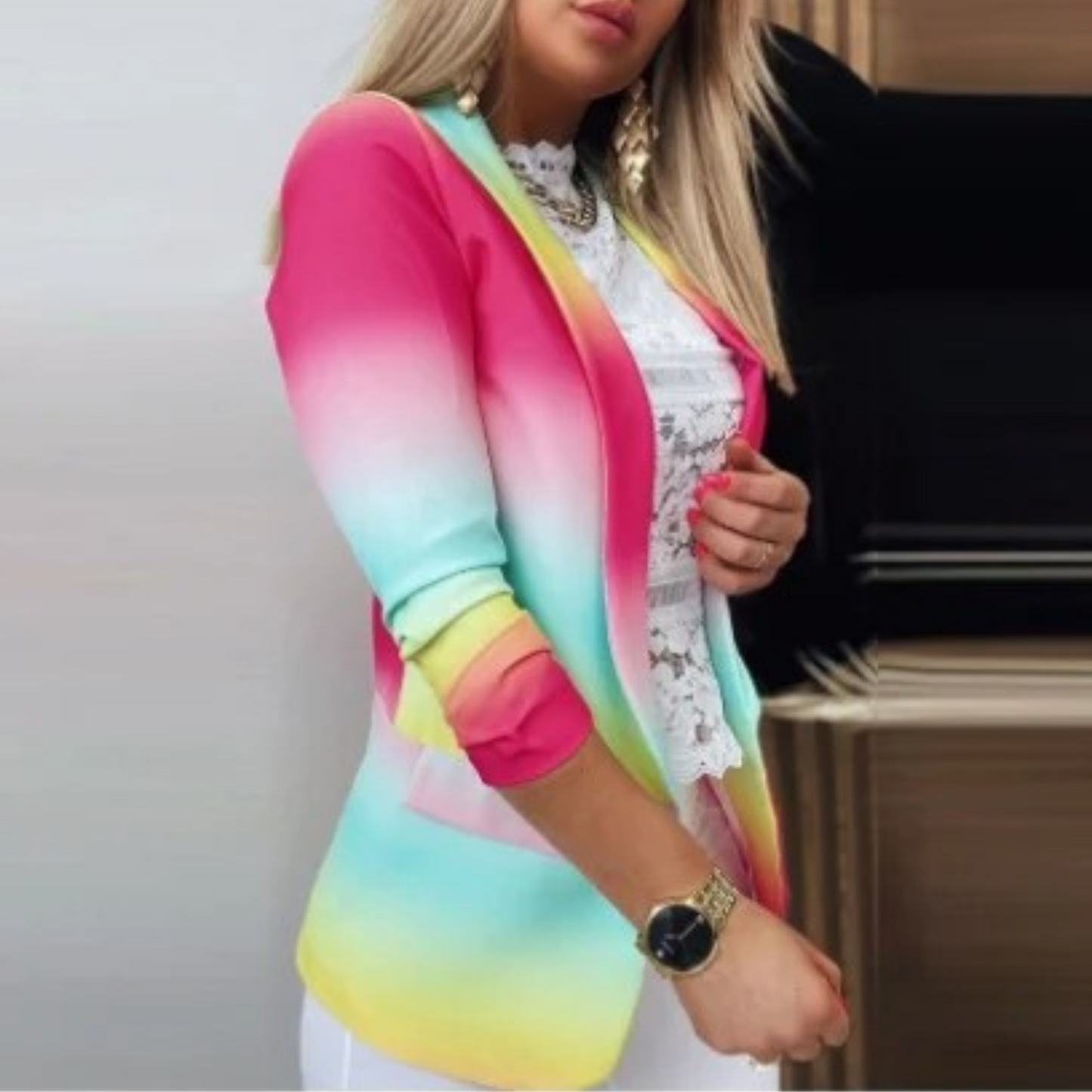 Blazer con Solapas y Motivo Estampado para Personas Adultas | Ideal para Uso Profesional e Informal