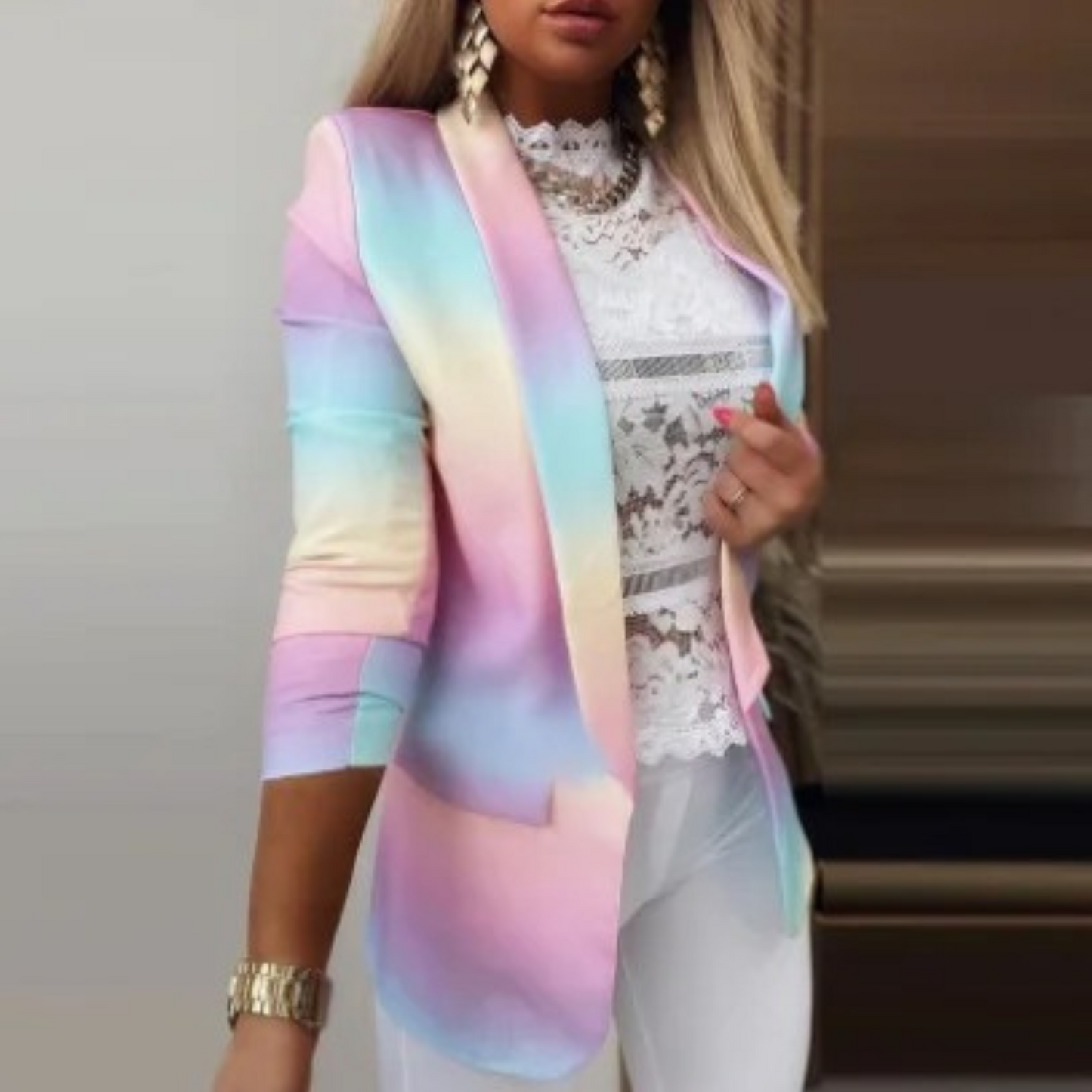 Blazer con Solapas y Motivo Estampado para Personas Adultas | Ideal para Uso Profesional e Informal