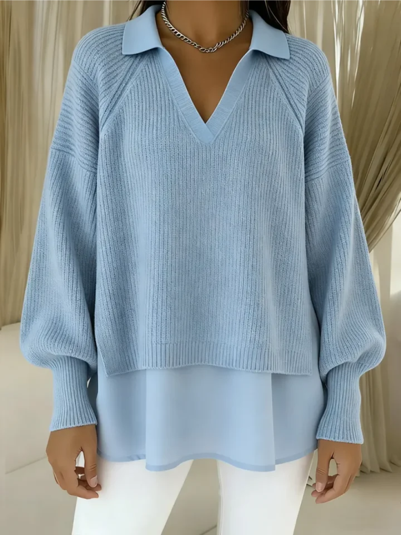 Jersey de Manga Larga con Escote en V y Corte Holgado para Mujer | Ideal para Uso Diario