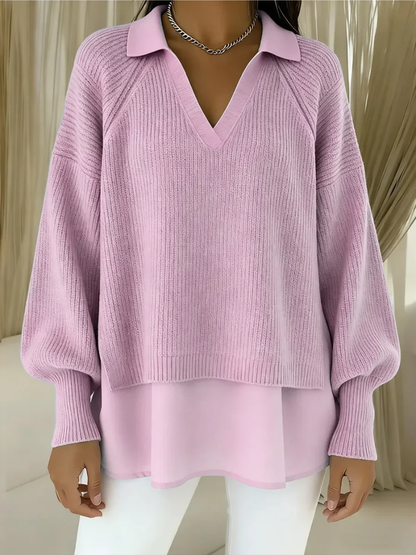 Jersey de Manga Larga con Escote en V y Corte Holgado para Mujer | Ideal para Uso Diario