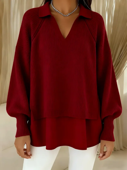 Jersey de Manga Larga con Escote en V y Corte Holgado para Mujer | Ideal para Uso Diario
