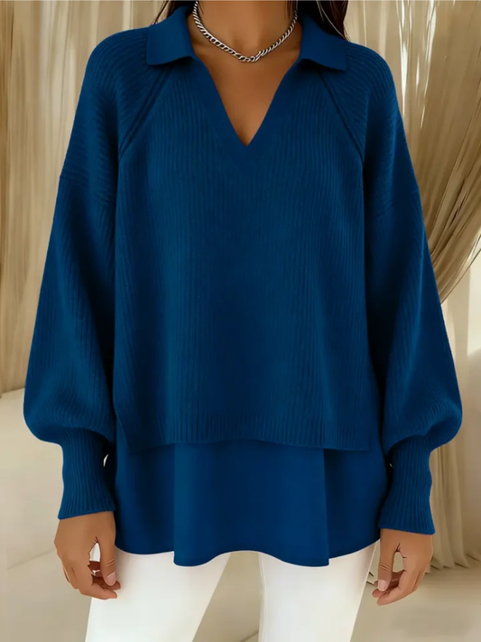 Jersey de Manga Larga con Escote en V y Corte Holgado para Mujer | Ideal para Uso Diario