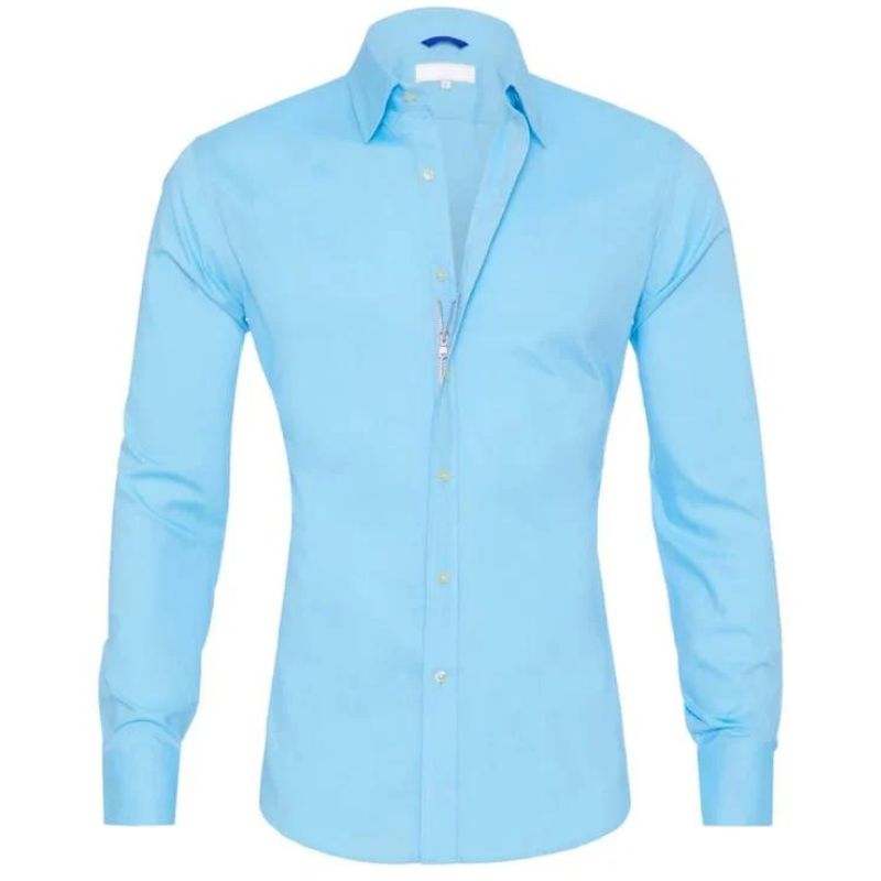 Camisa de Manga Larga Slim Fit con Motivo Liso para Hombre | Ideal para Uso Diario y Semi-Formal