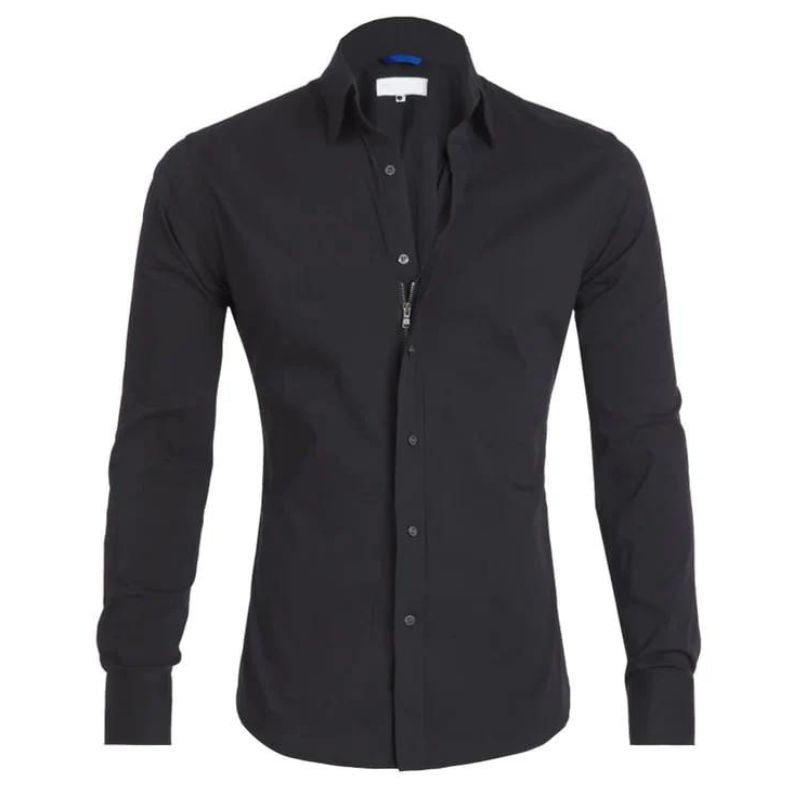 Camisa Slim Fit De Manga Larga Con Cierre De Botones Para Hombre | Ideal Para Uso Diario Y Actividades Informales