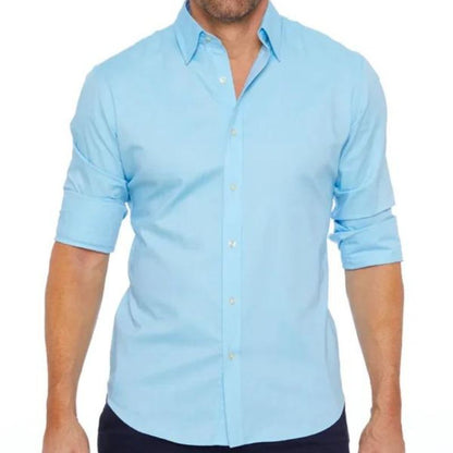 Camisa Slim Fit De Manga Larga Con Cierre De Botones Para Hombre | Ideal Para Uso Diario Y Actividades Informales