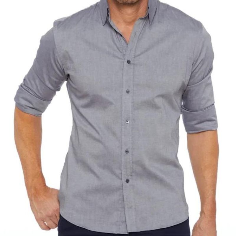 Camisa de Manga Larga Slim Fit con Motivo Liso para Hombre | Ideal para Uso Diario y Semi-Formal