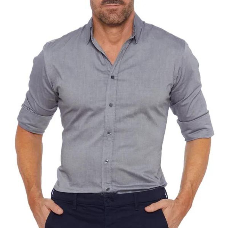 Camisa Slim Fit De Manga Larga Con Cierre De Botones Para Hombre | Ideal Para Uso Diario Y Actividades Informales