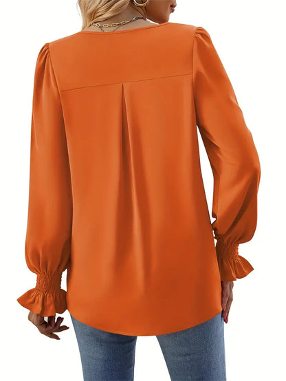 Blusa Con Escote En V Y Mangas Abullonadas Para Mujer | Ideal Para Uso Diario Y Ocasiones Semi-Formales