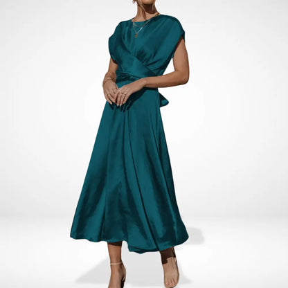 Vestido Midi Con Detalles Draped Y Cinturón Integrado Para Mujer | Ideal Para Eventos Formales