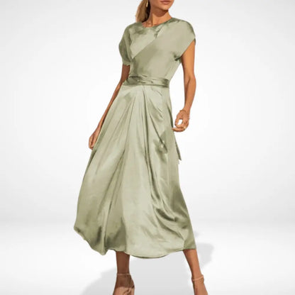 Vestido Midi Con Detalles Draped Y Cinturón Integrado Para Mujer | Ideal Para Eventos Formales
