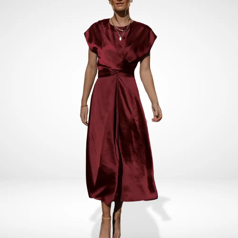 Vestido Midi Con Detalles Draped Y Cinturón Integrado Para Mujer | Ideal Para Eventos Formales