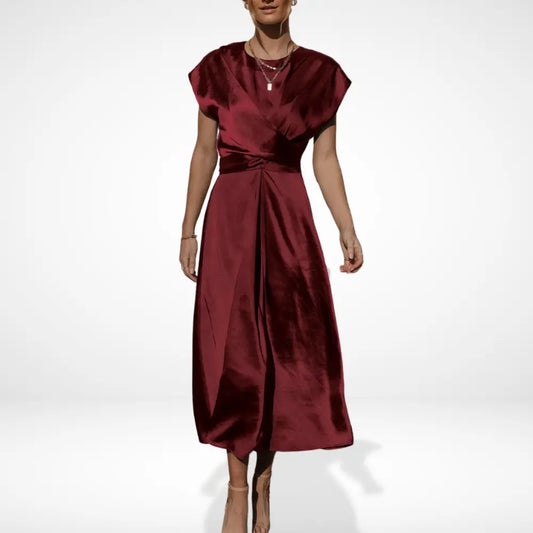 Vestido Midi Con Detalles Draped Y Cinturón Integrado Para Mujer | Ideal Para Eventos Formales