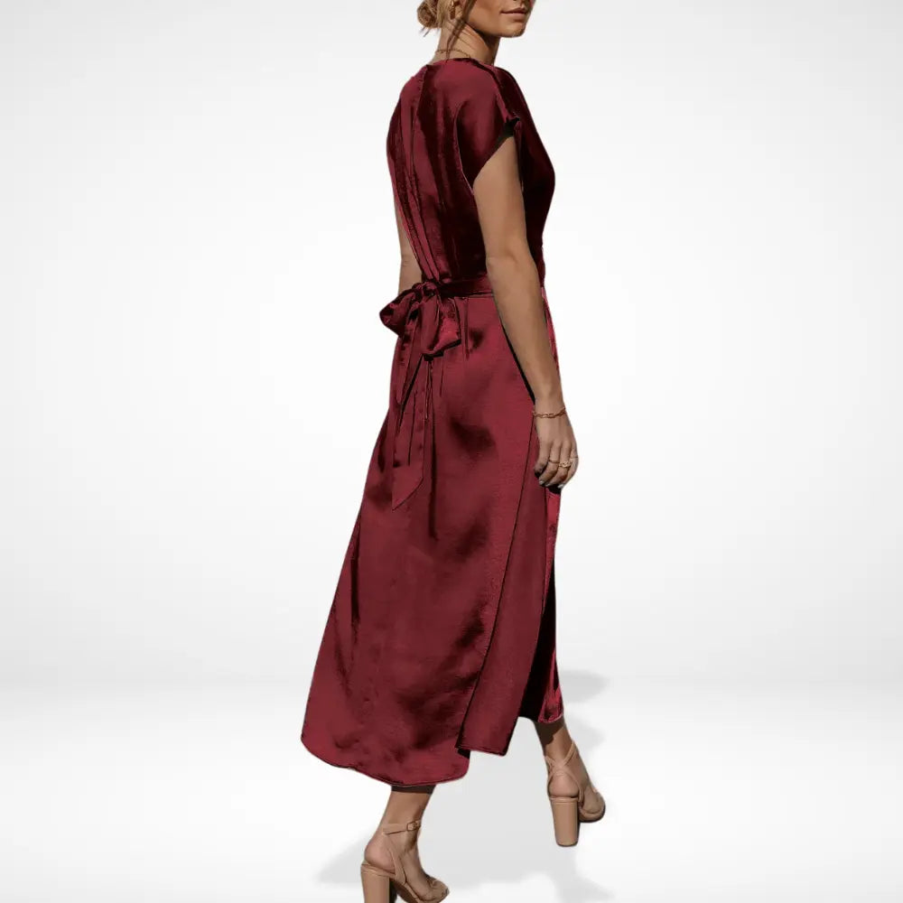 Vestido Midi Con Detalles Draped Y Cinturón Integrado Para Mujer | Ideal Para Eventos Formales