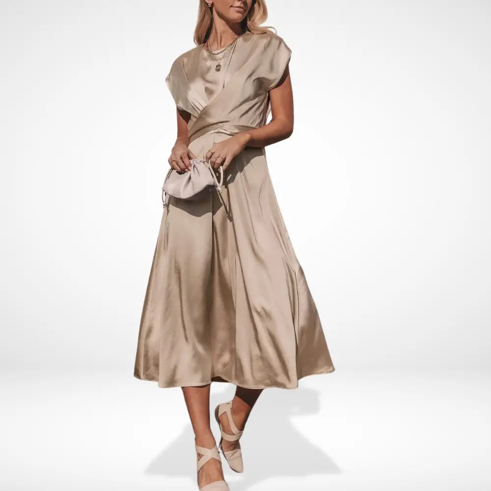 Vestido Midi Con Detalles Draped Y Cinturón Integrado Para Mujer | Ideal Para Eventos Formales