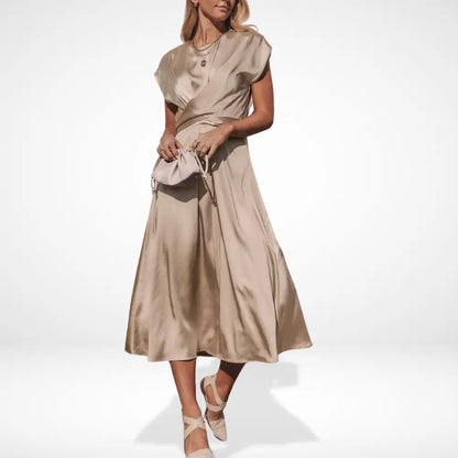 Vestido Midi Con Detalles Draped Y Cinturón Integrado Para Mujer | Ideal Para Eventos Formales