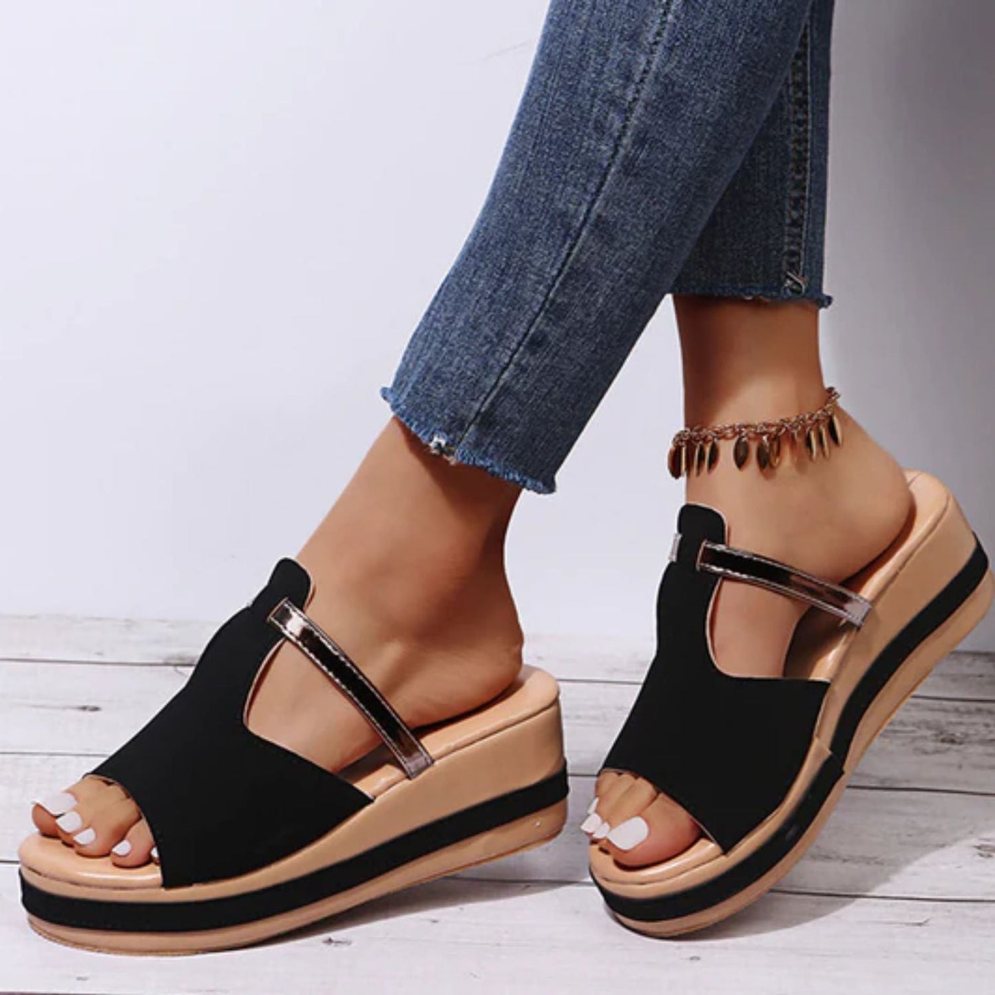 Sandalias Compensadas con Punta Abierta para Mujer | Ideales para Uso Diario en Climas Cálidos