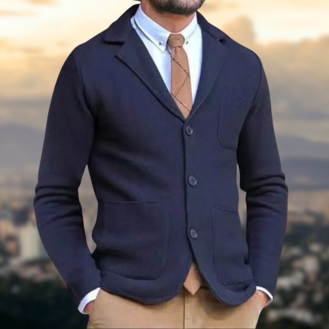 Blazer De Punto Para Hombre De Corte Ajustado Con Bolsillos Funcionales | Ideal Para Uso Profesional Y Semi-Formal