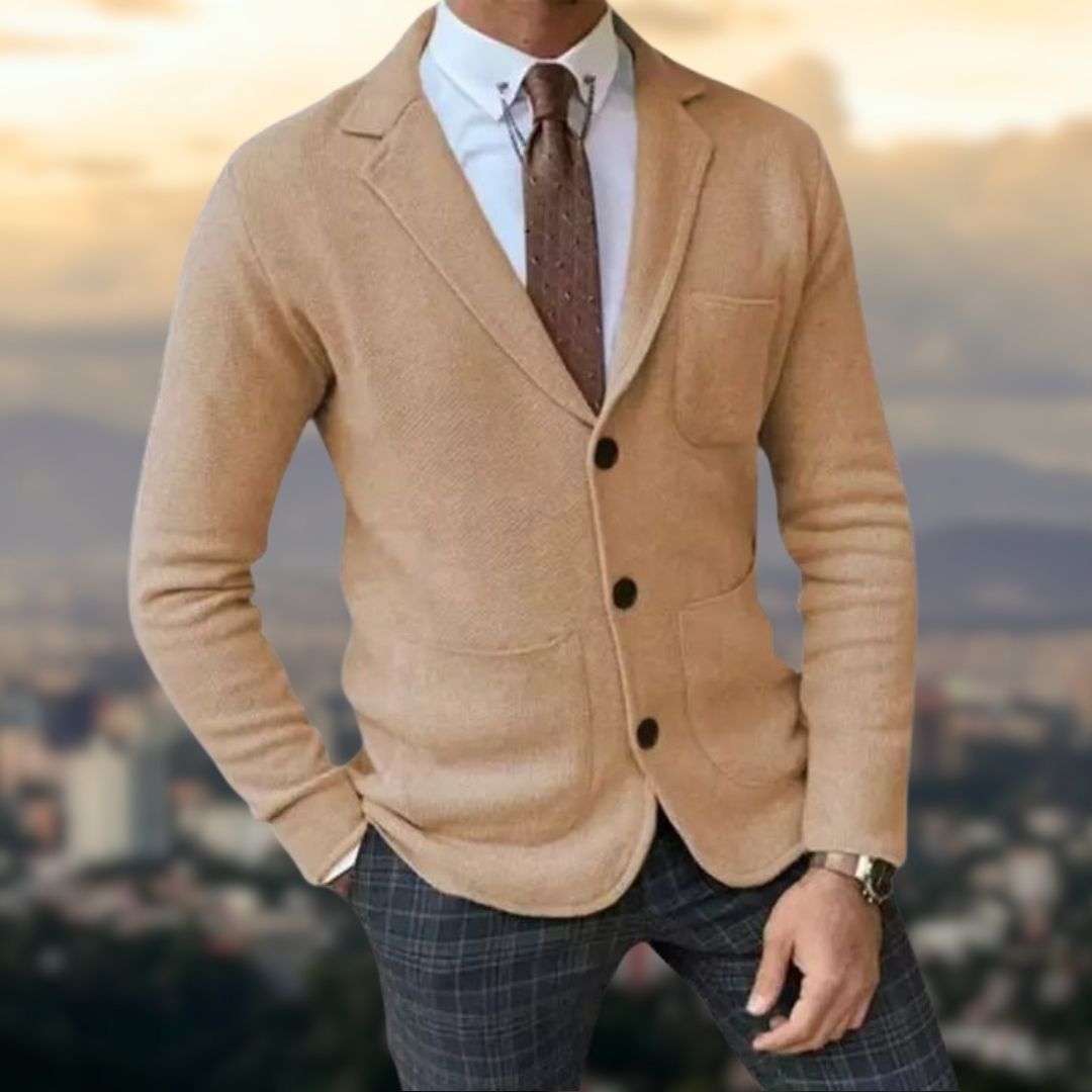 Blazer De Punto Para Hombre De Corte Ajustado Con Bolsillos Funcionales | Ideal Para Uso Profesional Y Semi-Formal