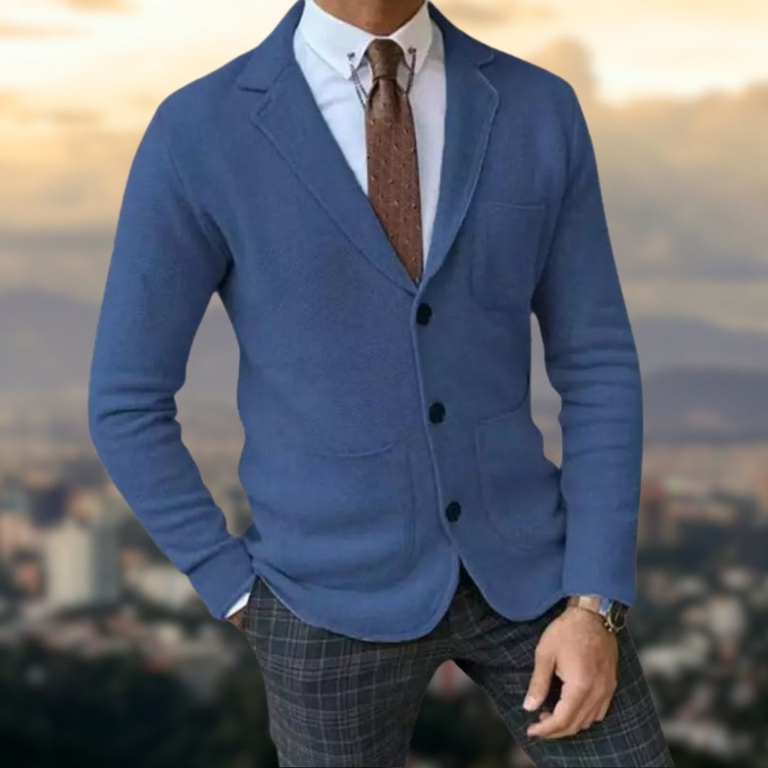 Blazer De Punto Para Hombre De Corte Ajustado Con Bolsillos Funcionales | Ideal Para Uso Profesional Y Semi-Formal