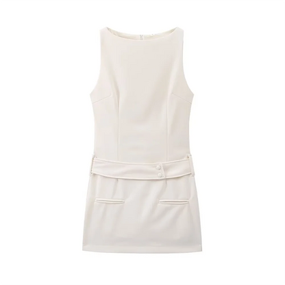 Vestido Corto Sin Mangas Con Cuello Redondo Para Mujer | Ideal Para Salidas Y Uso Diario