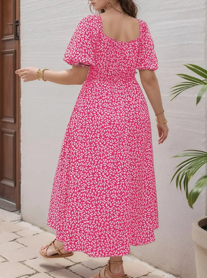 Vestido Midi Evasé Con Cuello Cuadrado Y Motivo Floral Para Mujer | Ideal Para Uso Veraniego Informal