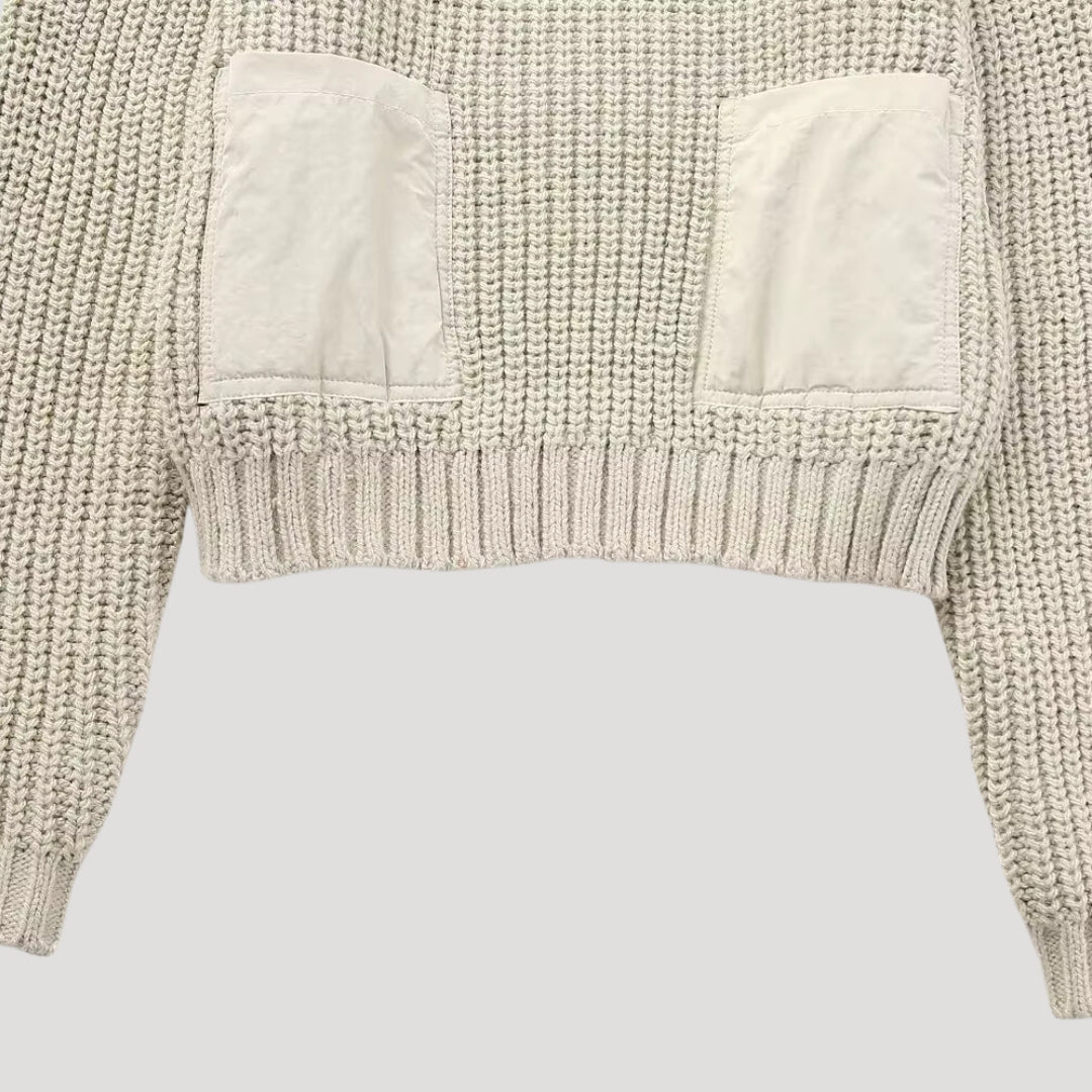 Jersey De Cuello Vuelto Con Bolsillos En Contraste Para Mujer | Ideal Para Uso Diario