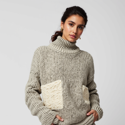 Jersey De Cuello Vuelto Con Bolsillos En Contraste Para Mujer | Ideal Para Uso Diario