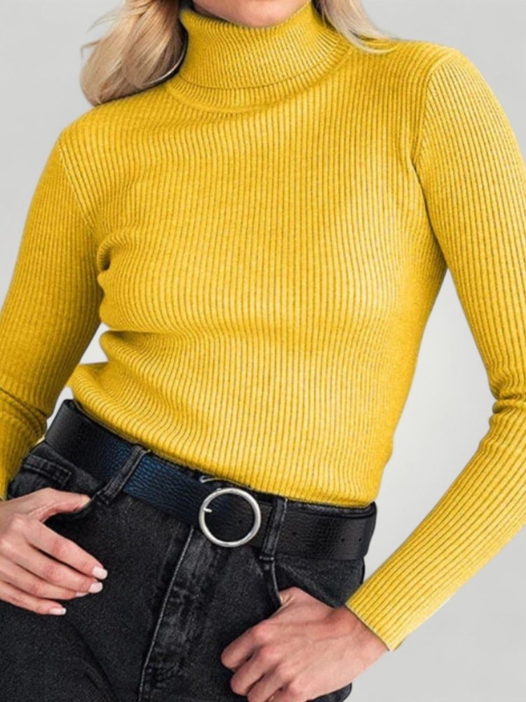 Jersey de Punto Canelado con Cuello Alto para Mujer | Ideal para Días Frescos