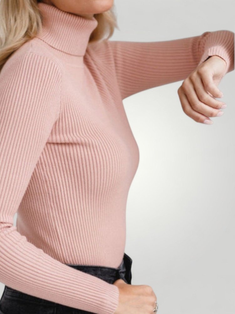 Jersey de Punto Canelado con Cuello Alto para Mujer | Ideal para Días Frescos