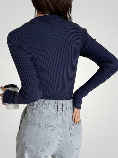 Jersey Canalé con Cuello Polo para Mujer | Ideal para Otoño e Invierno