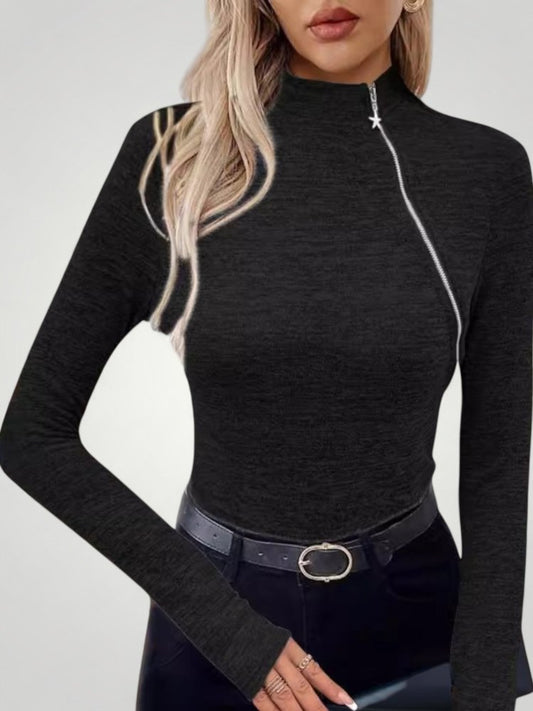 Jersey Asimétrico con Cremallera Decorativa para Mujer | Ideal para Uso Diario