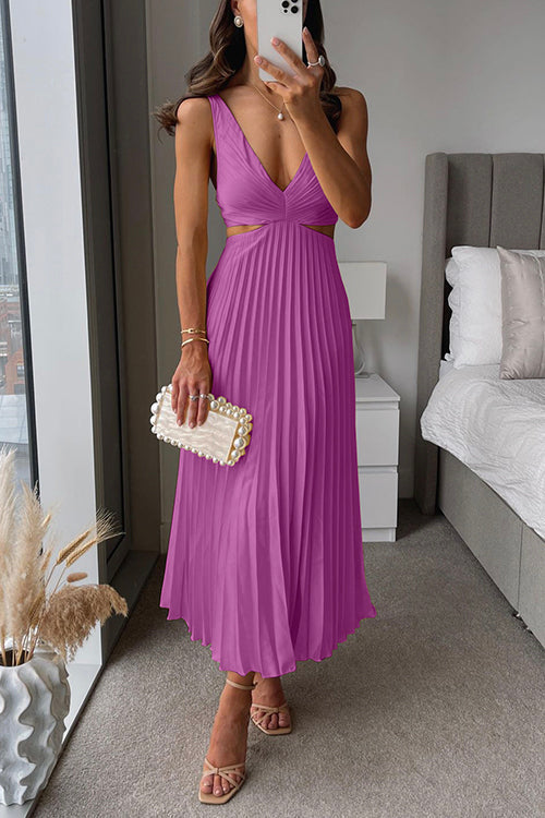 Vestido Midi Con Estructura Plisada Y Detalles Recortados Para Mujer | Ideal Para Uso Diario Y Ocasiones