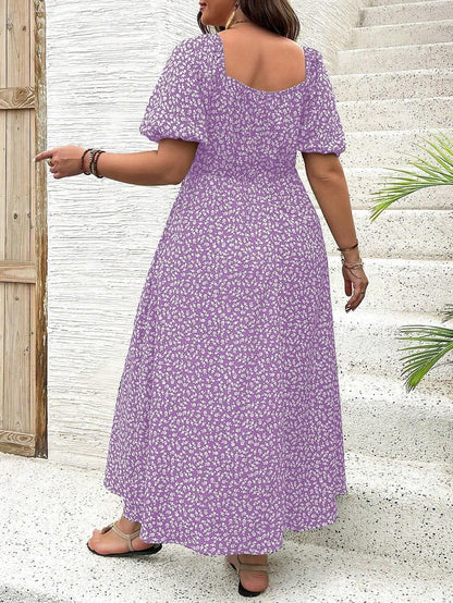 Vestido Midi Evasé Con Cuello Cuadrado Y Motivo Floral Para Mujer | Ideal Para Uso Veraniego Informal