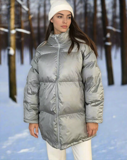 Doudoune Acolchada con Cuello Alto De Corte Amplio Para Mujer | Ideal Para El Invierno