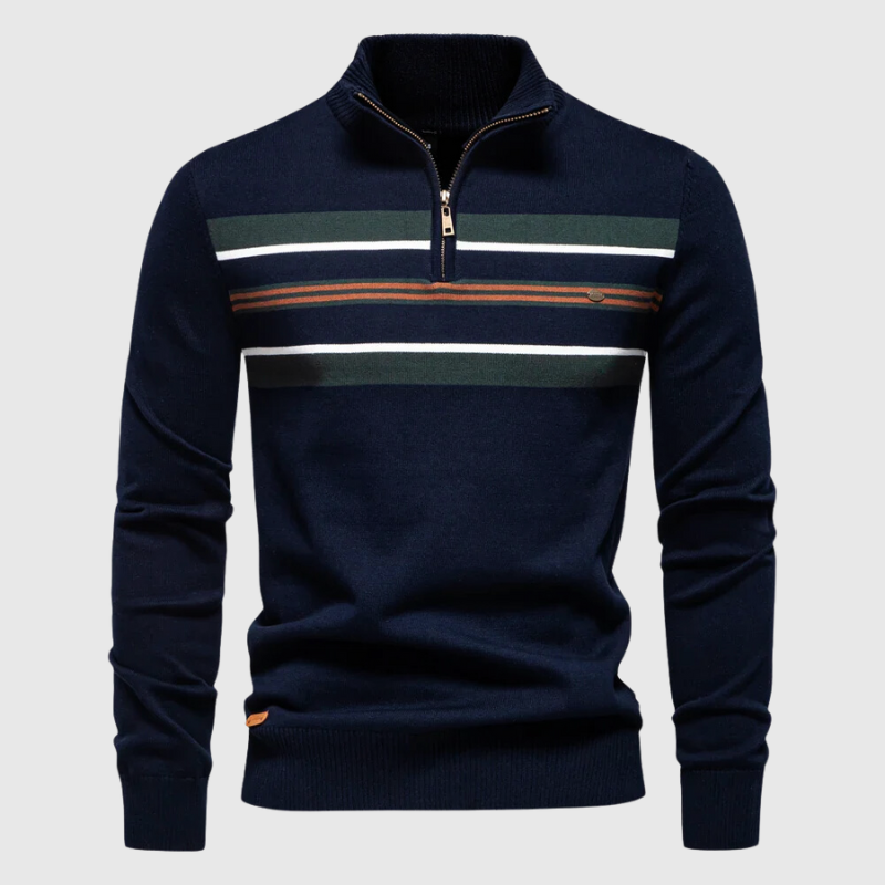 Jersey De Hombre Con Media Cremallera Y Motivo A Rayas | Ideal Para Uso Diario Informal