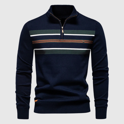 Jersey De Hombre Con Media Cremallera Y Motivo A Rayas | Ideal Para Uso Diario Informal