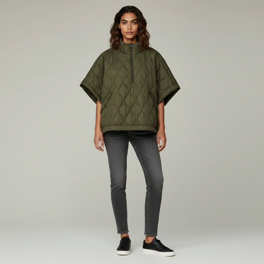 Chaqueta Tipo Capa Acolchada con Mangas Cortas para Mujer | Ideal para Entretiempo