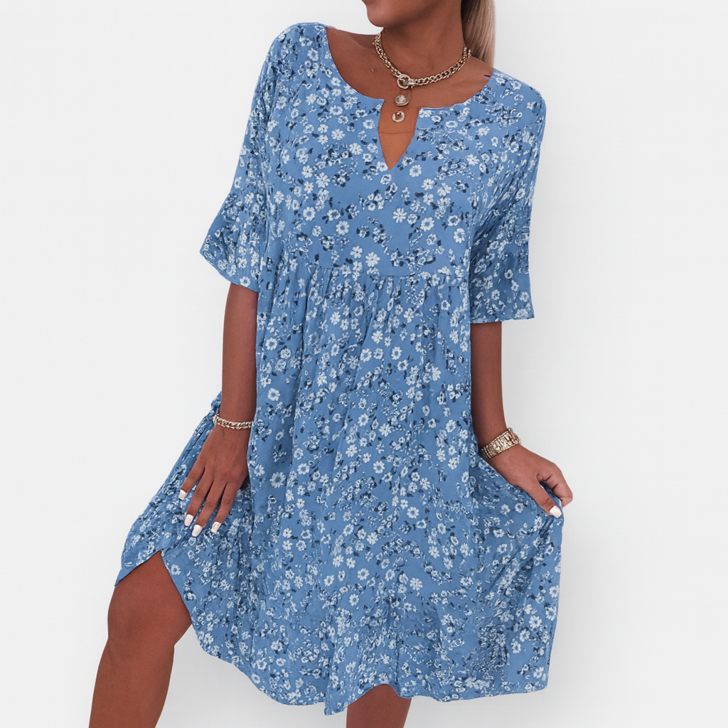 Vestido Midi Con Estampado Floral Y Mangas Medias Para Mujer | Ideal Para Días Cálidos Y Ocasiones Informales