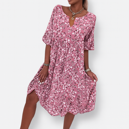 Vestido Midi Con Estampado Floral Y Mangas Medias Para Mujer | Ideal Para Días Cálidos Y Ocasiones Informales