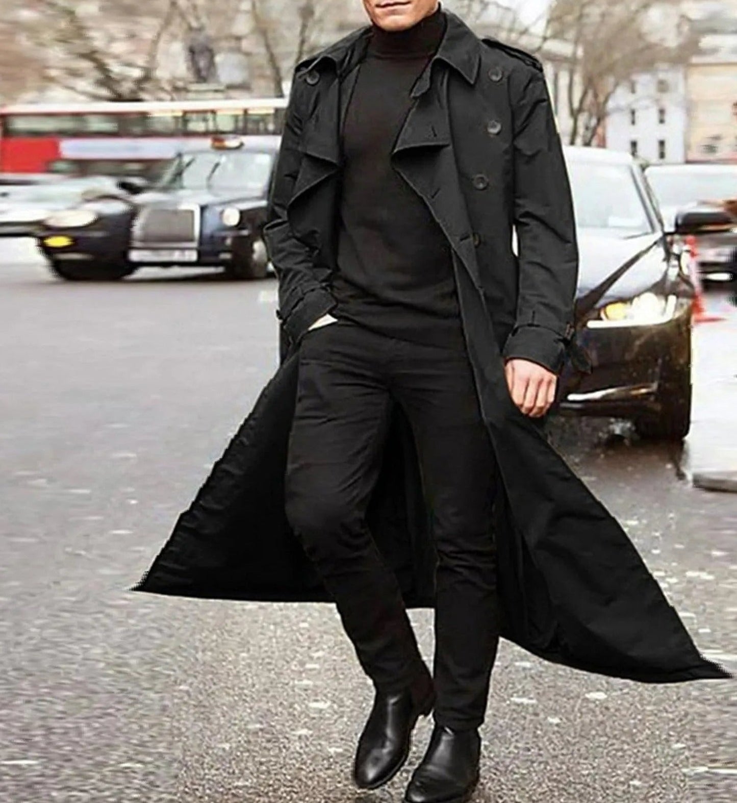Abrigo Trench Largo Con Cierre Cruzado Para Hombre | Ideal Para Entretiempo Y Uso Diario