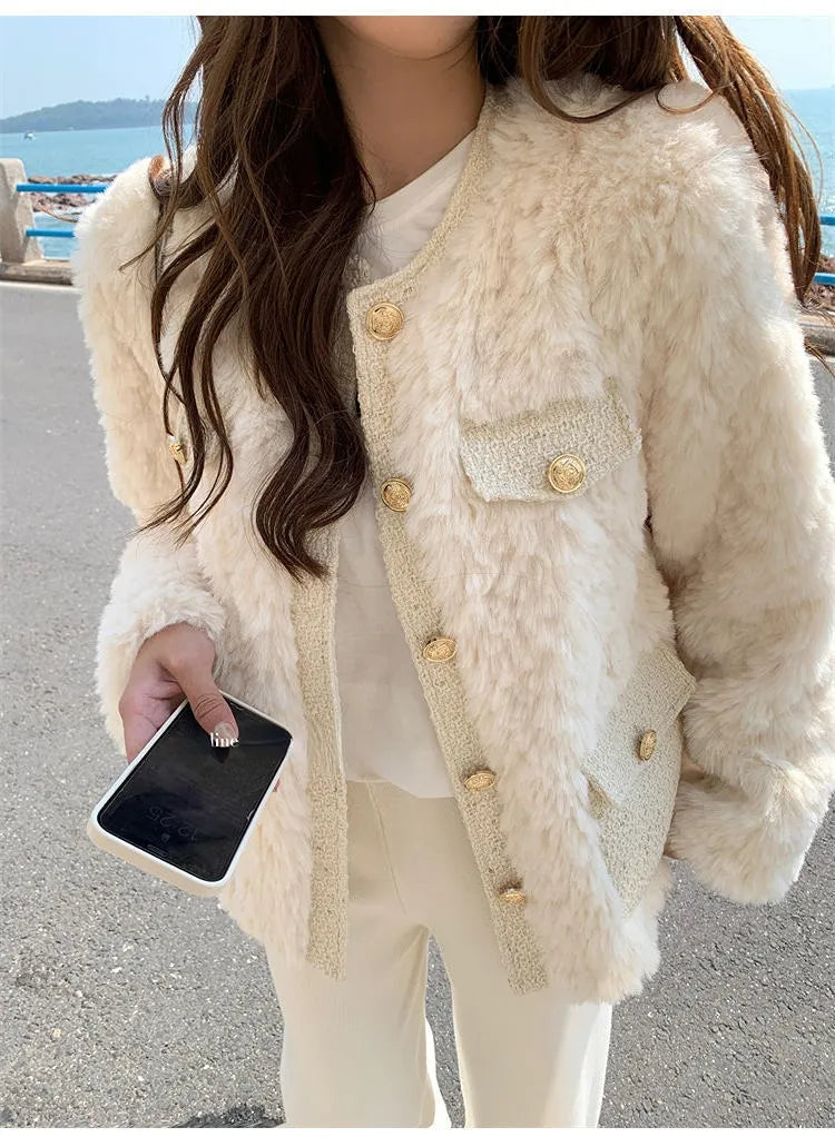 Abrigo De Invierno Con Cuello Redondo Y Textura Voluminosa Para Mujer | Ideal Para Invierno