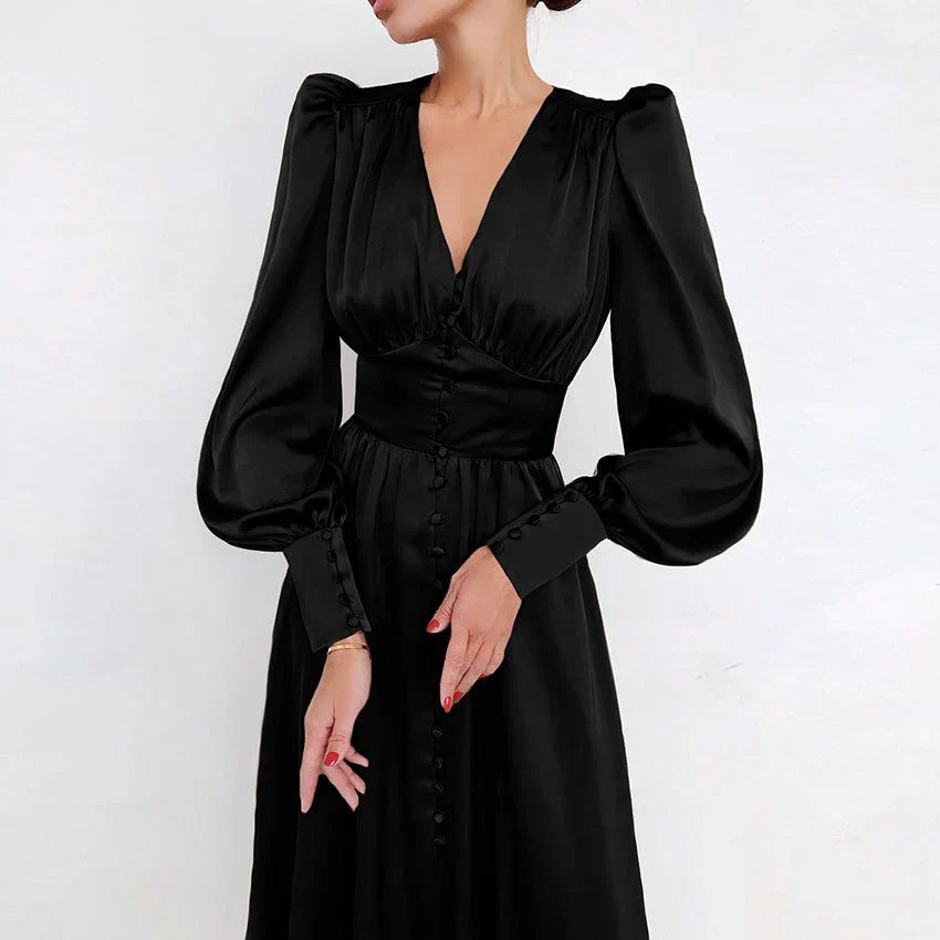Vestido de Corte A con Mangas Linterna para Mujer | Ideal para Eventos de Día y Noche