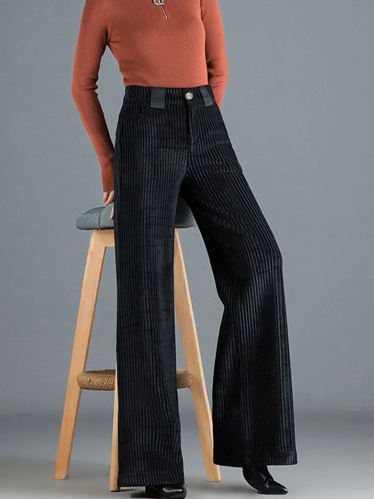 Pantalón Amplio Con Tiro Alto Y Motivo Acanalado Para Mujer | Ideal Para Uso Diario Y Profesional