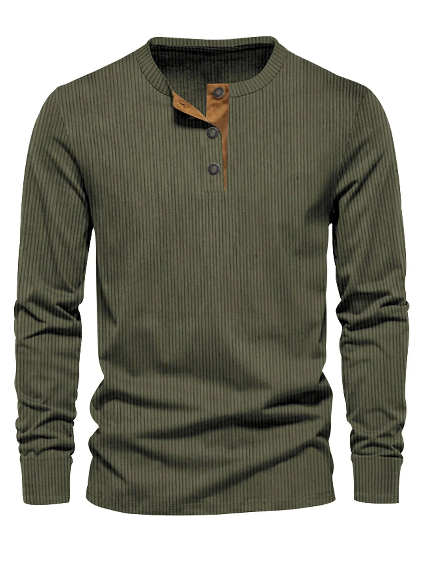 Camisa Con Cuello Henley De Tres Botones Y Rayas Verticales Para Hombre | Ideal Para Uso Diario