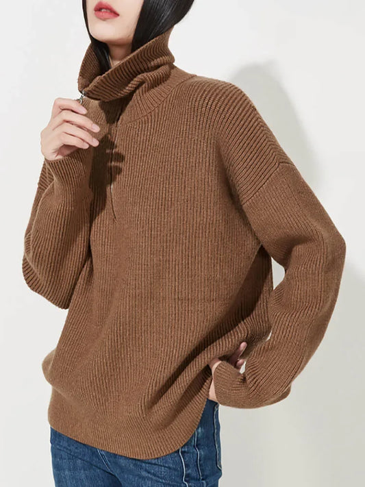 Jersey Con Cuello Alto Y Cierre De Cremallera Para Mujer | Ideal Para Otoño E Invierno